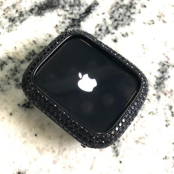 New pave Black/Black Apple Watch crystal Band and Lab Diamond Bezel 2 pc set - Picture 8 of 9
